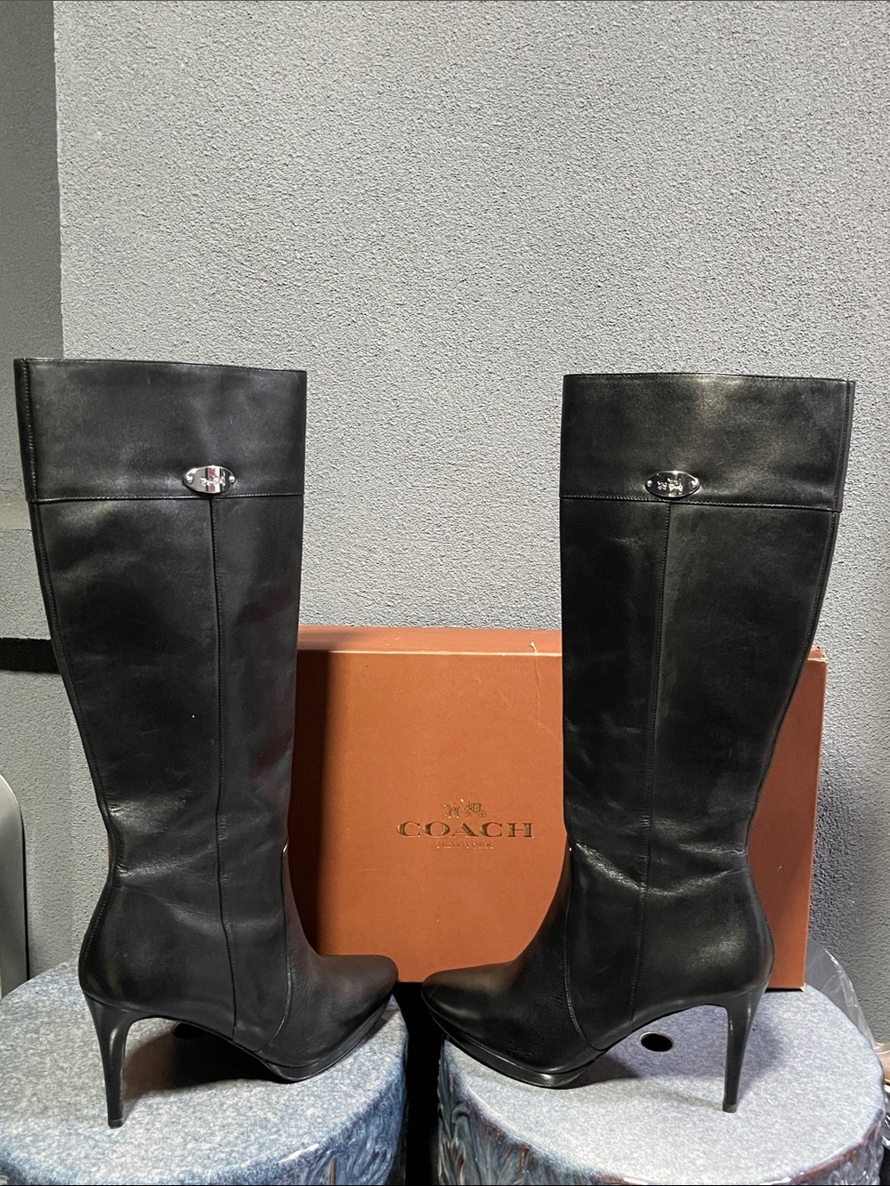 Coach Black Leather Over-The-Knee Stiletto Boots